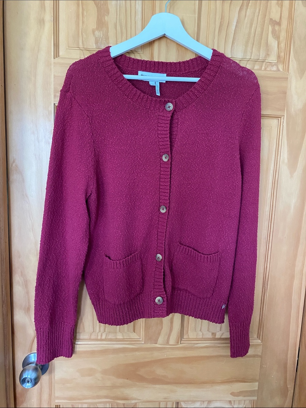 DKNY Wine-Red Button Front Knit Cardigan